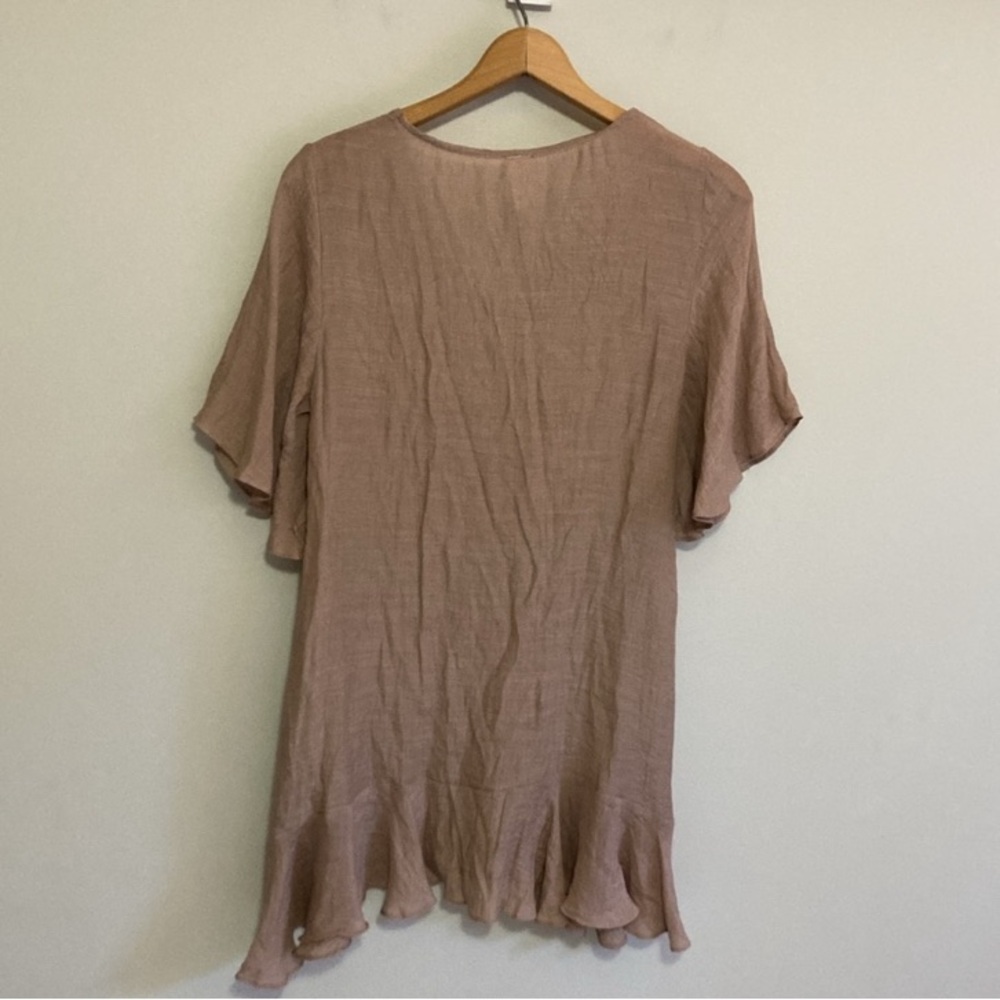 NWT FLAWLESS Ruffled Brown Mini Dress, Size Small, V-neck short sleeve - Picture 6 of 8